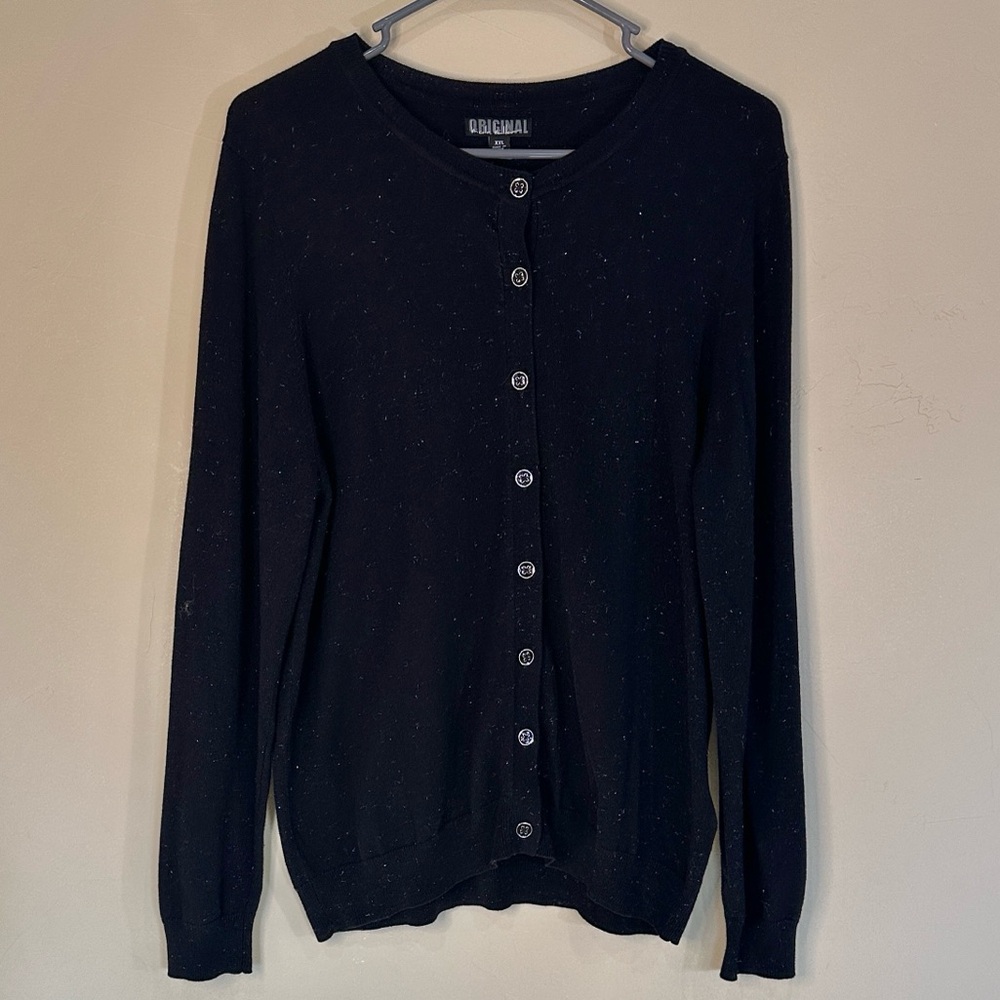 NEW Nicole Miller Black Sweater silver metallic button down long sleeves XXL